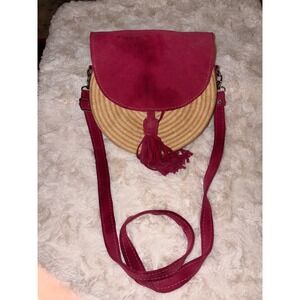 Handwoven Moroccan Raffia Round Crossbody Bag Boho Straw Tassel